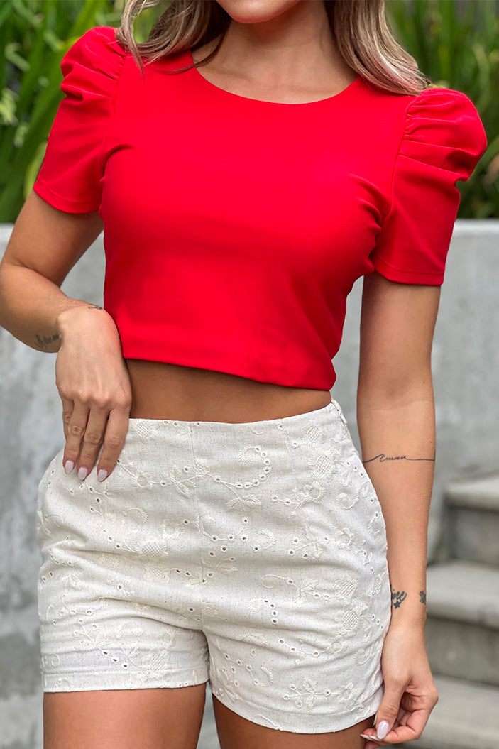 Blusa Corta 5240024 Blusa para mujer corta silueta ajustada, elaborada en tela viscosa dyaboo rojo