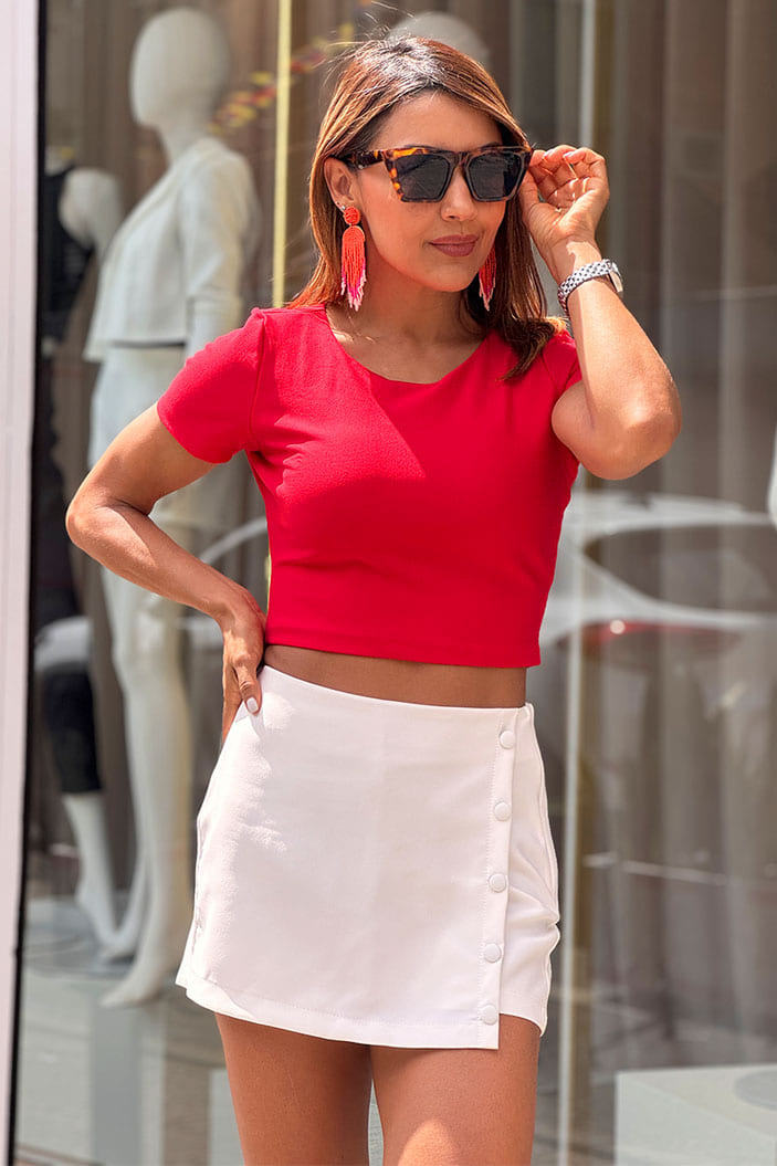 Blusa corta 5240023 basica elaborada en tela viscoza para mujer dyaboo rojo