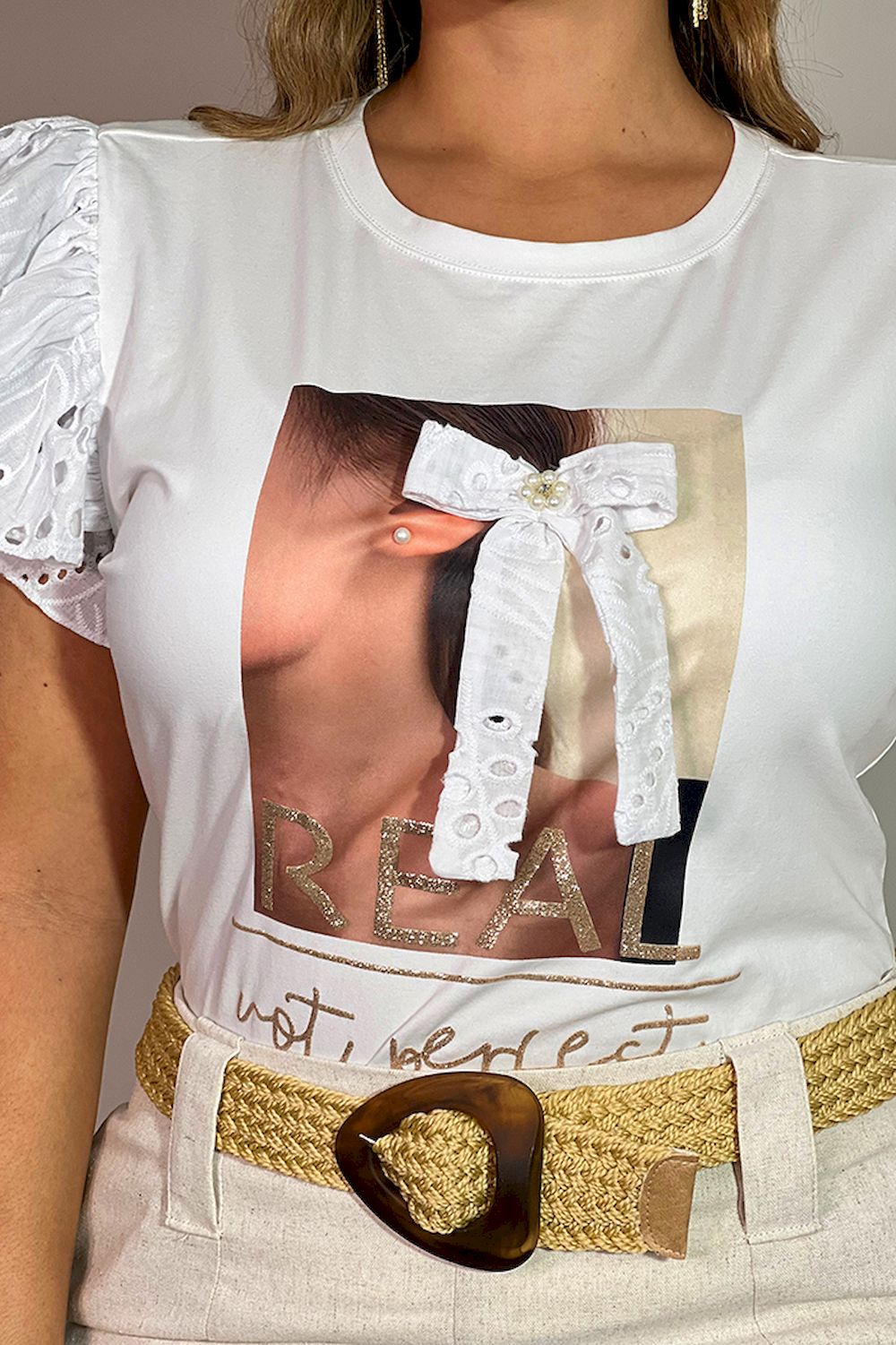 Blusa larga ojalillo talla grande plus para mujer dyaboo DP02089 cruda blanca