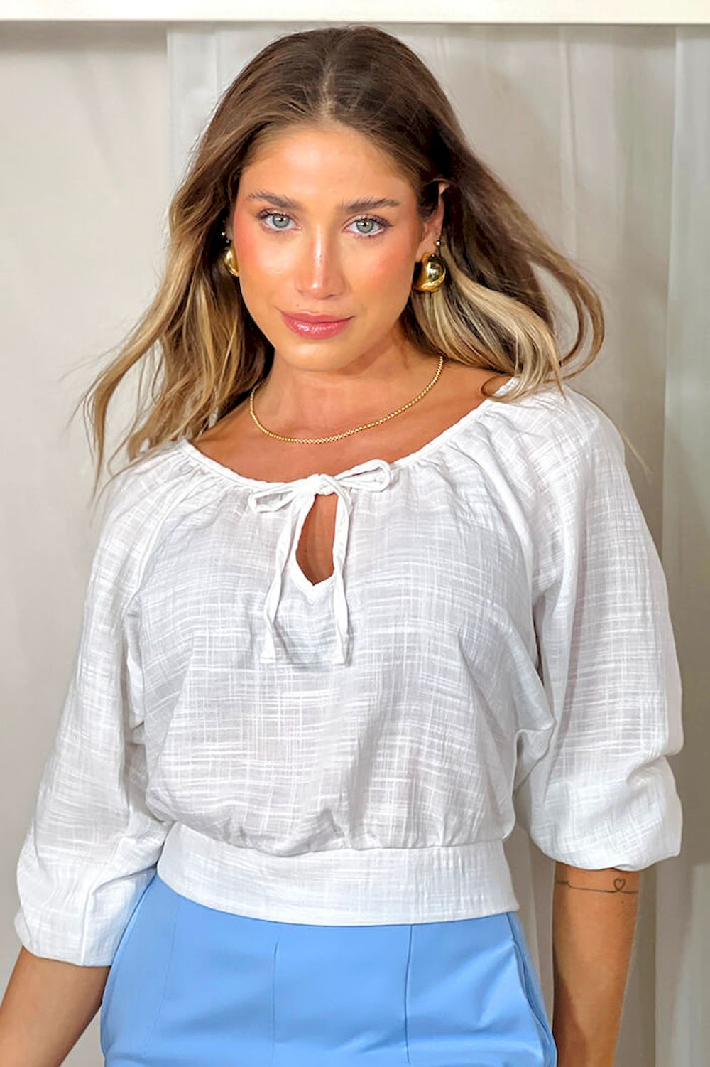 Blusa manga 3/4 para mujer DF01508 dyaboo crudo blanco