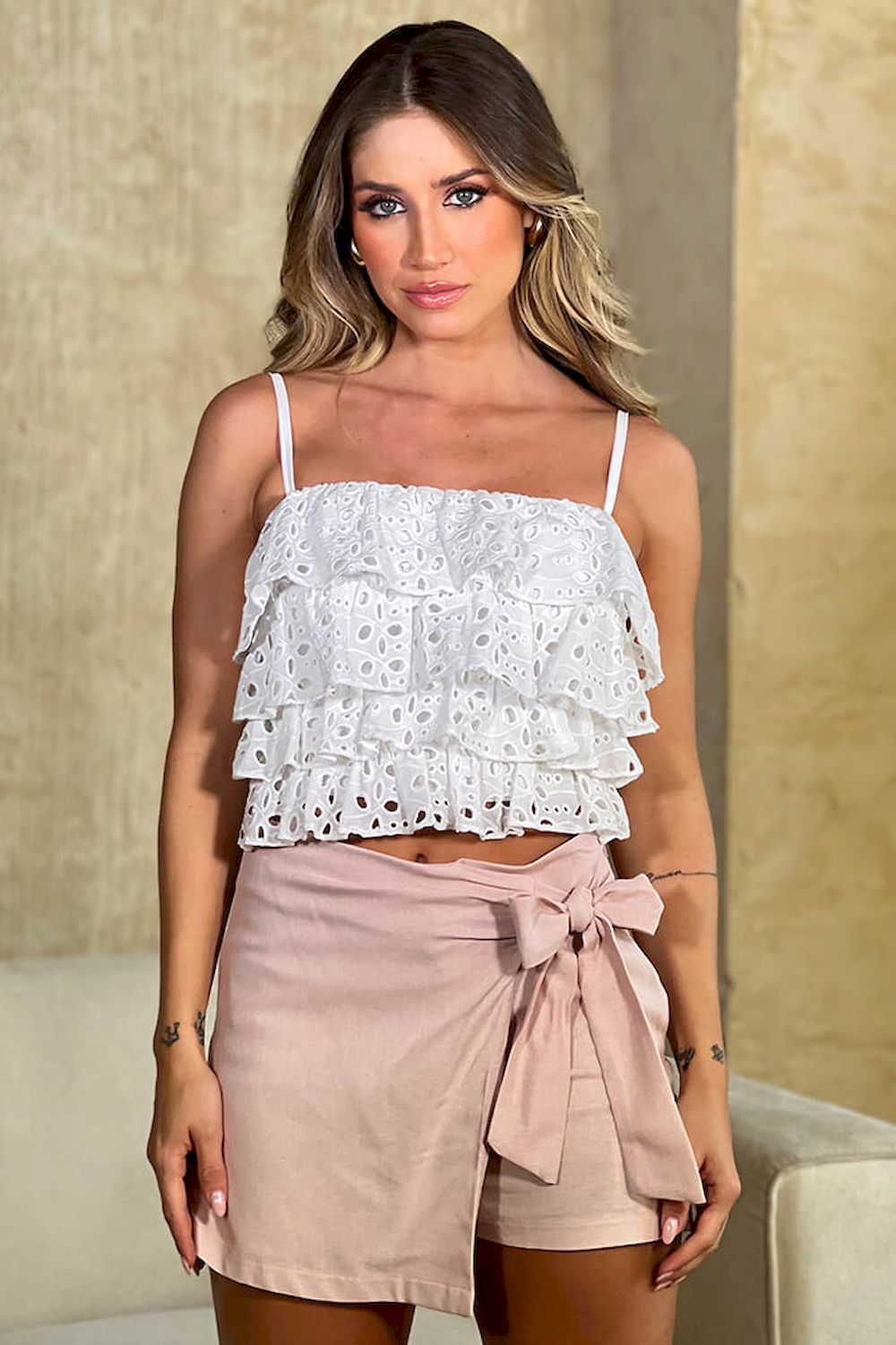 Blusa ojalillo para mujer dyaboo DF01498 cruda blanca