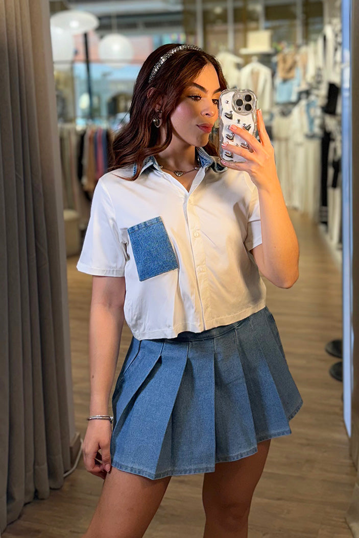 Camisera manga corta DF21232 silueta amplia para mujer elaborada en chalis y denim dyaboo crudo 004