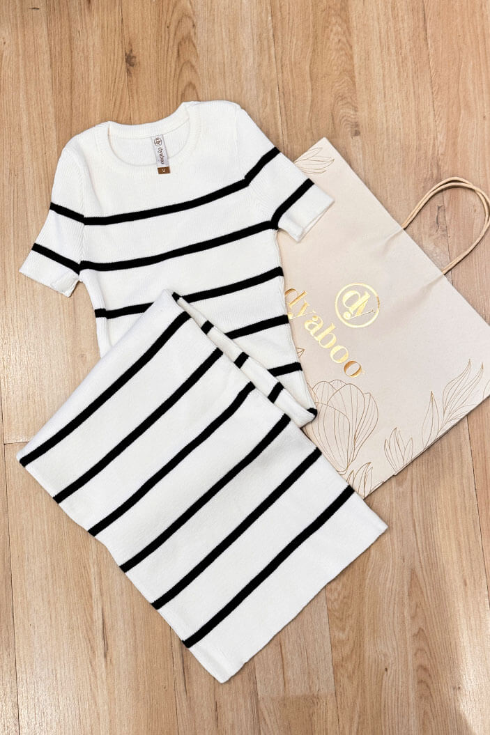 Conjunto Blusa Y Falda tejido para mujer dyaboo 7601 blanco 2