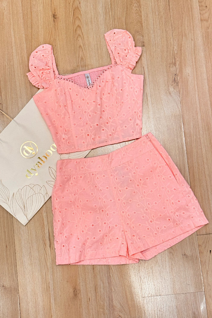 Conjunto Blusa y short ojalillo para mujer dyaboo DF14104 rosado