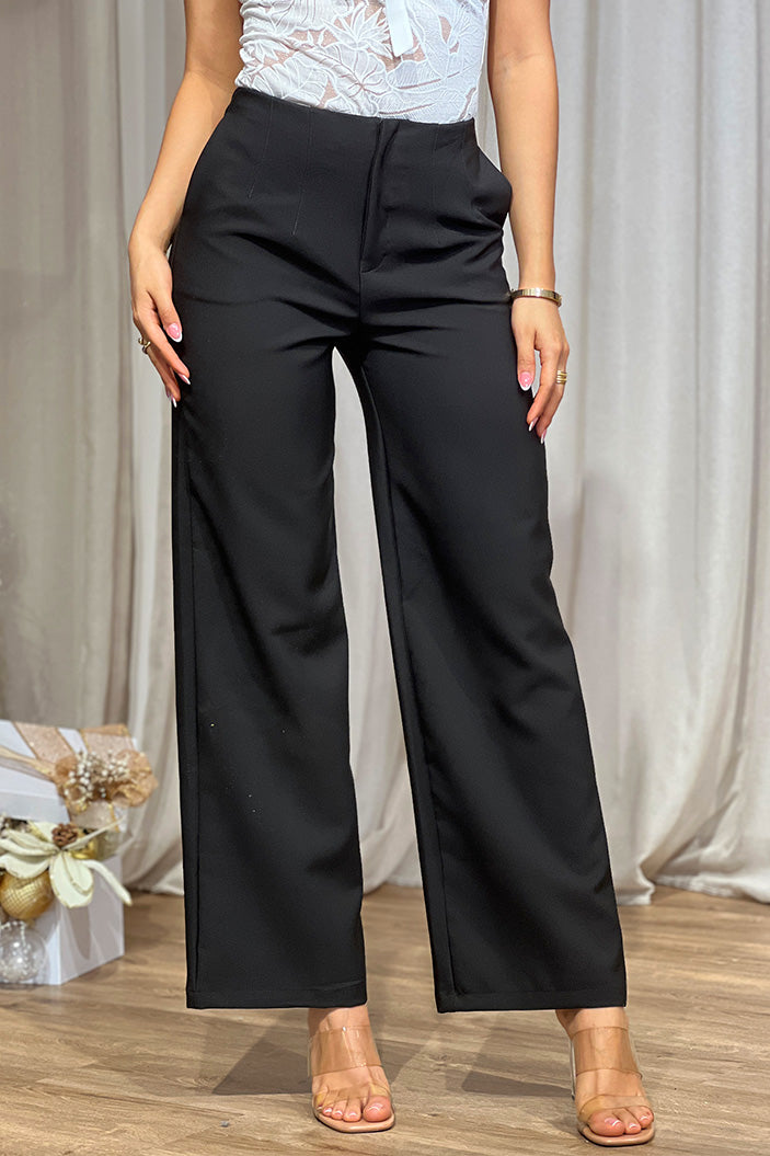 Pantalón DF06106 silueta suelta para mujer, elaborado en poliéster dyaboo negro 2