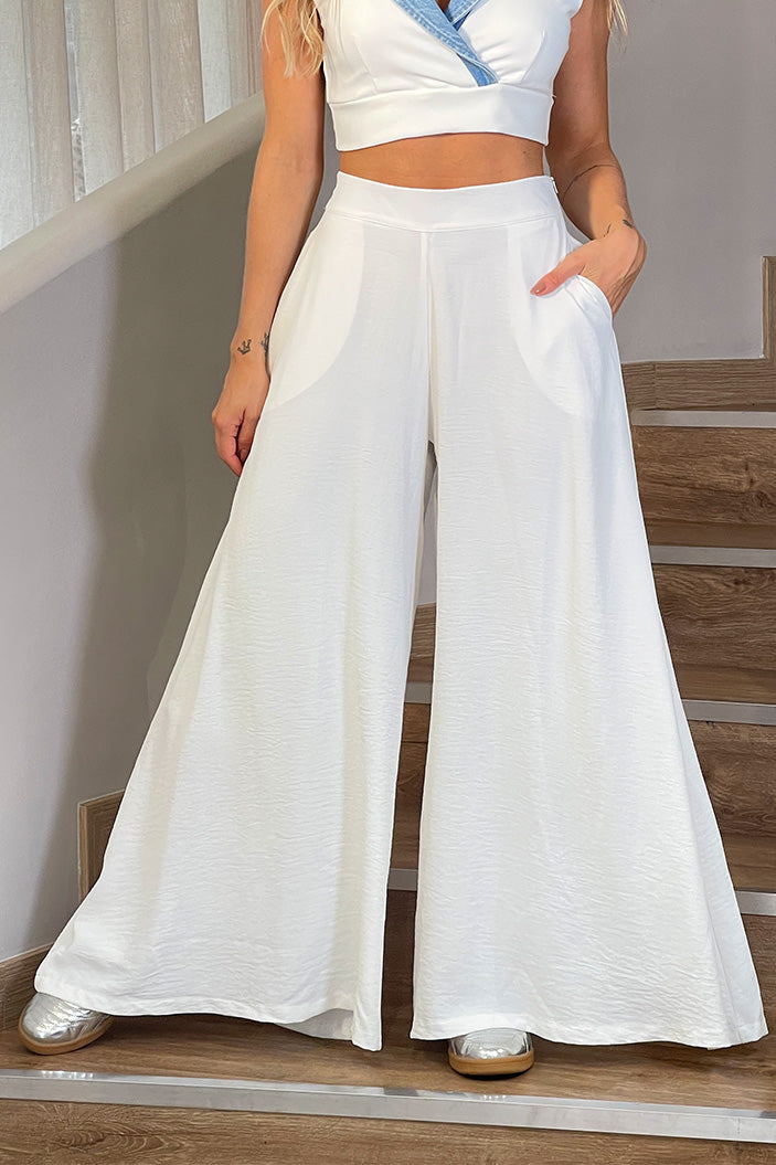 Pantalon ancho Palazzo para mujer dyaboo 1106010 crudo blanco