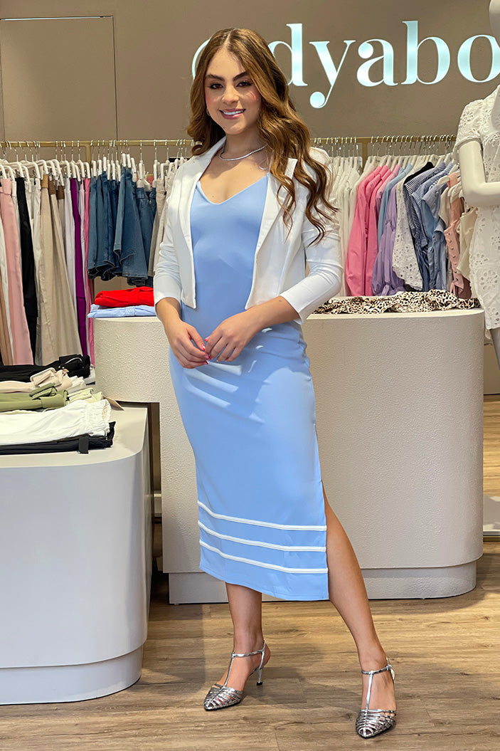 Vestido midi con abertura DF10031 para mujer rib azul dyaboo