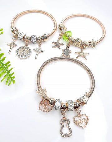 COMBO X3- Pulsera Tipo Pandora DORADA