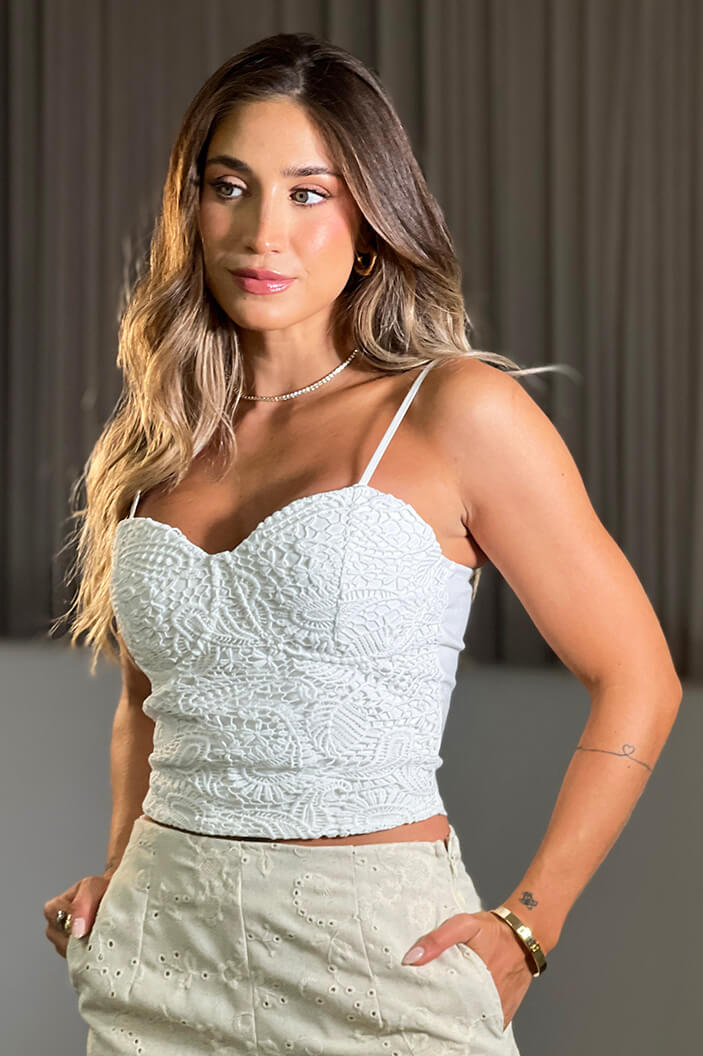 Blusa Corta DF01764 decoración en tejido para mujer dyaboo crudo/blanco 2