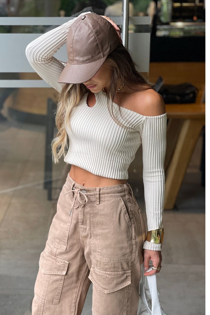 Blusa Corta Manga Larga DF01955 para mujer dyaboo beige