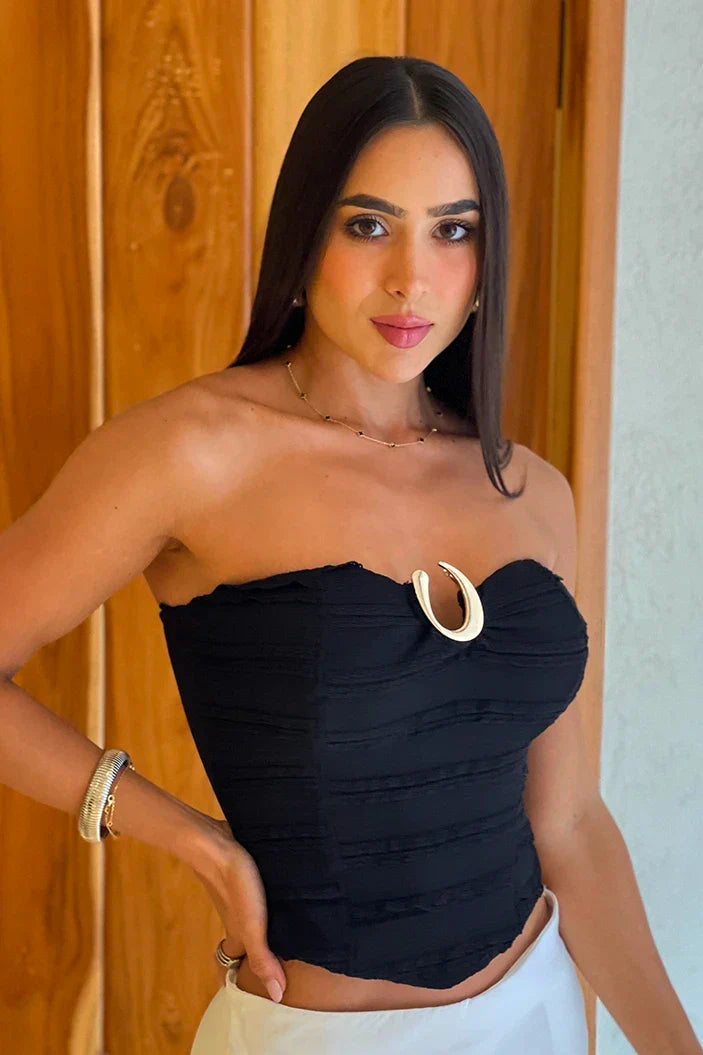 Blusa Corta Straple DF01992 para mujer dyaboo negro