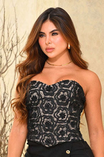 Blusa Corta Strapless DF01937 para mujer dyaboo negro