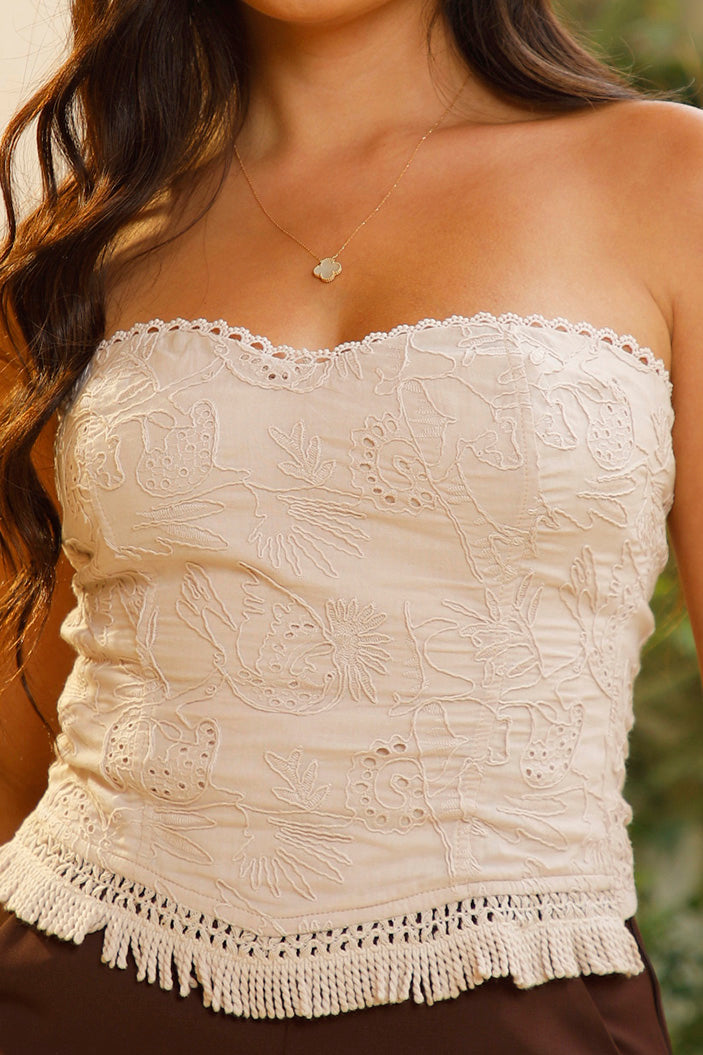 Blusa DF01824 para mujer tipo corset strapless dyaboo color camel 1