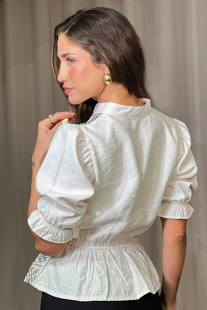 Blusa DF02353 para mujer con estampado étnico en tonos oscuros dyaboo color azul 3