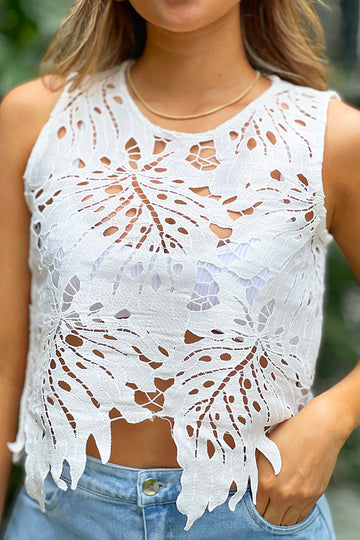 Blusa DF02374 para mujer manga sisa bordado calado dyaboo color crudo 3