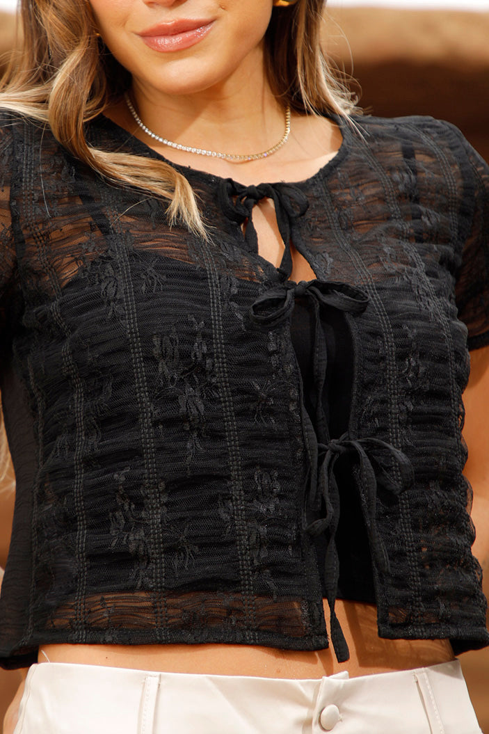 Blusa DF02385 para mujer onfeccionada en un tejido semitransparente dyaboo color negro 2