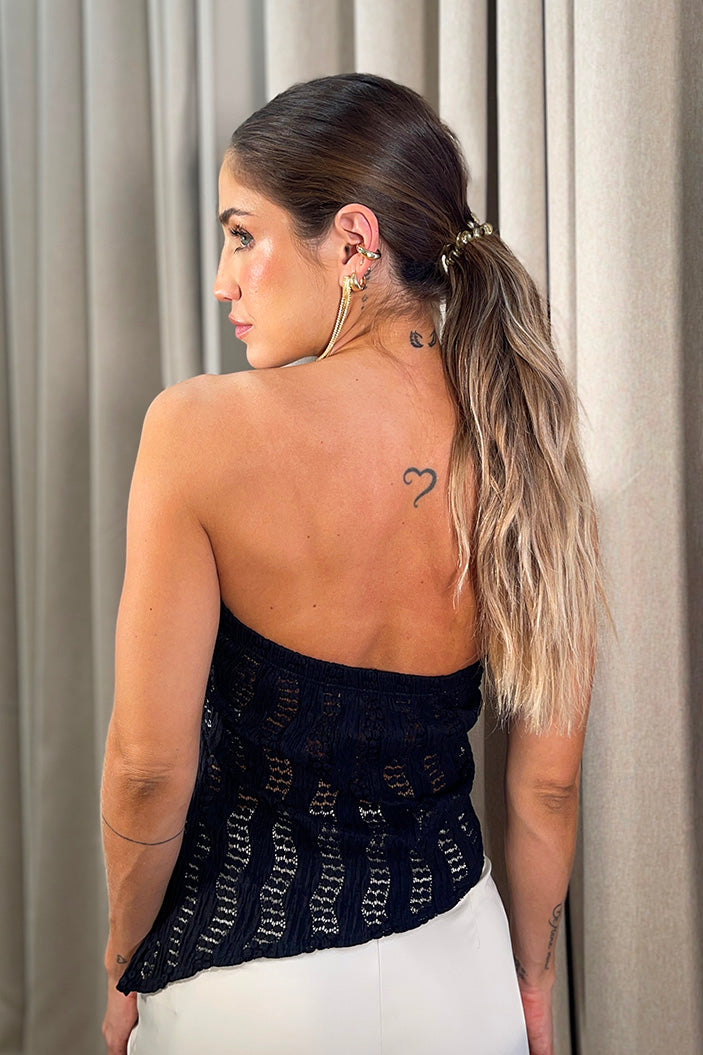 Blusa DF02388 para mujer straple tipo bandeau tejido en punto calado dyaboo color negro 3