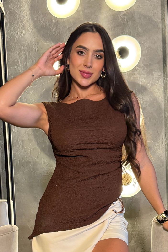 Blusa Larga Bandeja DF02442 para mujer dyaboo cafe