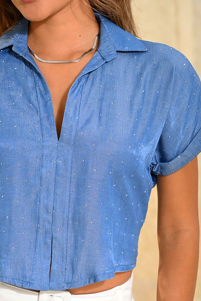 Blusa Larga Manga Corta DF02435 para mujer dyaboo indigo