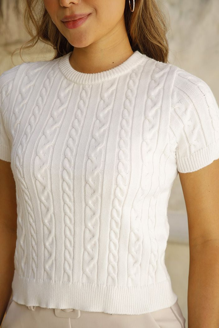 Blusa TF02293 estampada silueta ajustada tejida para mujer dyaboo crudo
