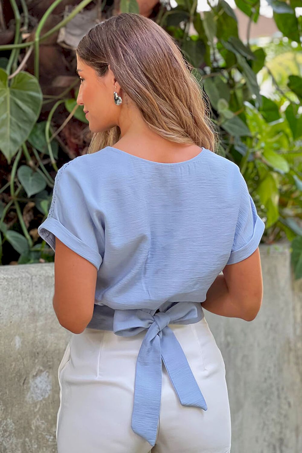 Blusa corta manga corta para mujer DF02232 dyaboo crudo blanco
