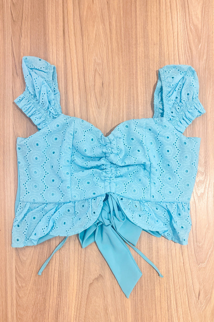 Blusa corta ojalillo para mujer dyaboo DF01503 azul celeste