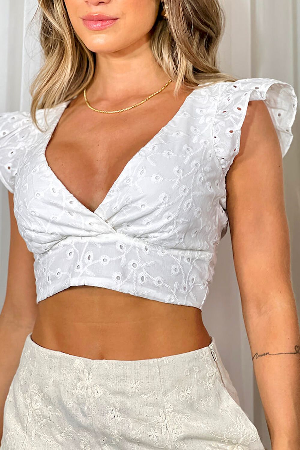 Blusa corta para mujer DF01497 dyaboo crudo blanco