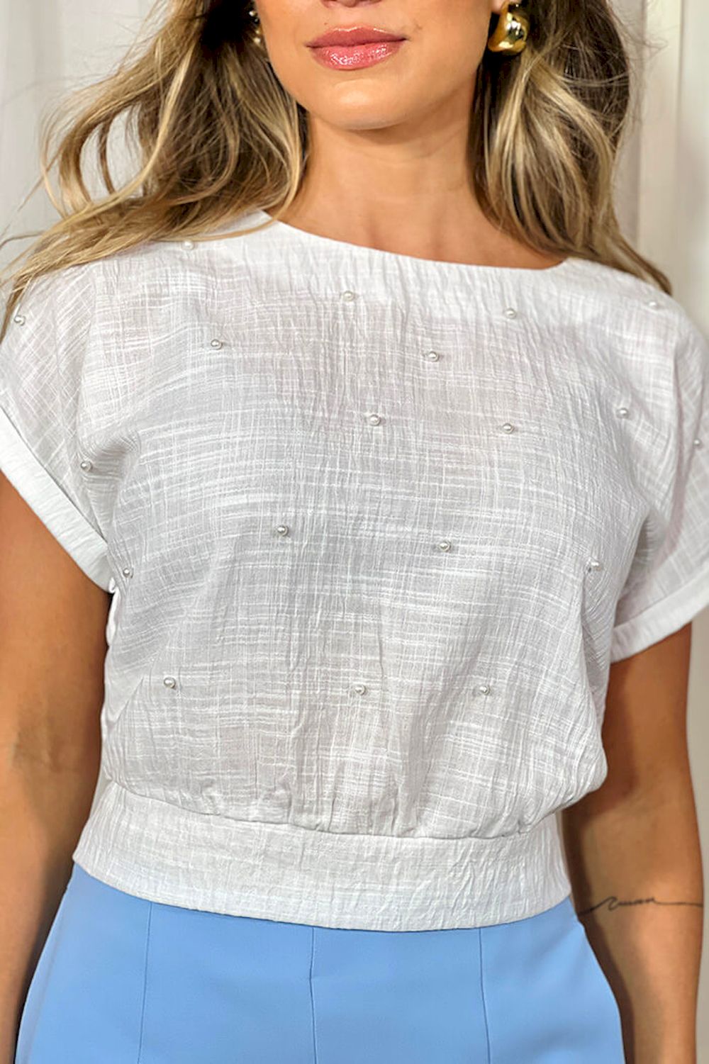 Blusa en lino para mujer dyaboo DF01468 cruda blanca