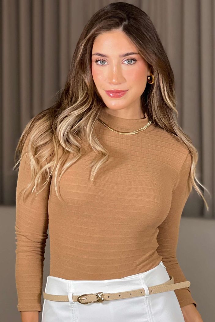 Body Manga Larga DF05039 para mujer dyaboo café  2