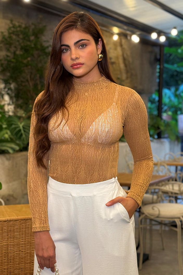 Body Manga Larga DF05066 para mujer dyaboo camel