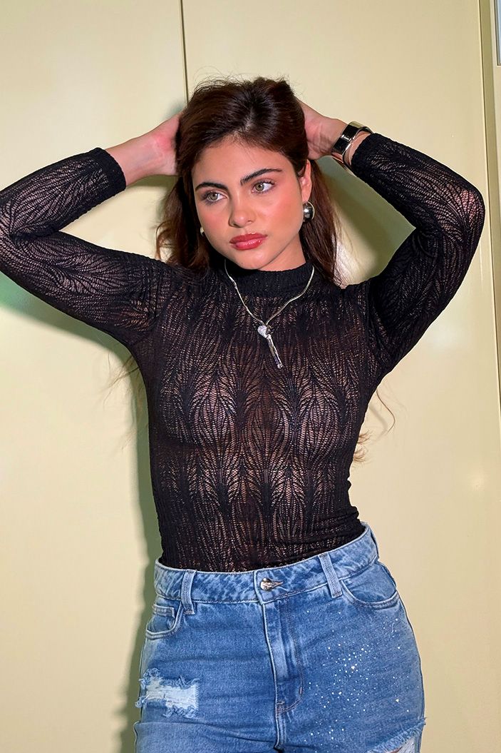 Body Manga Larga DF05066 para mujer dyaboo negro