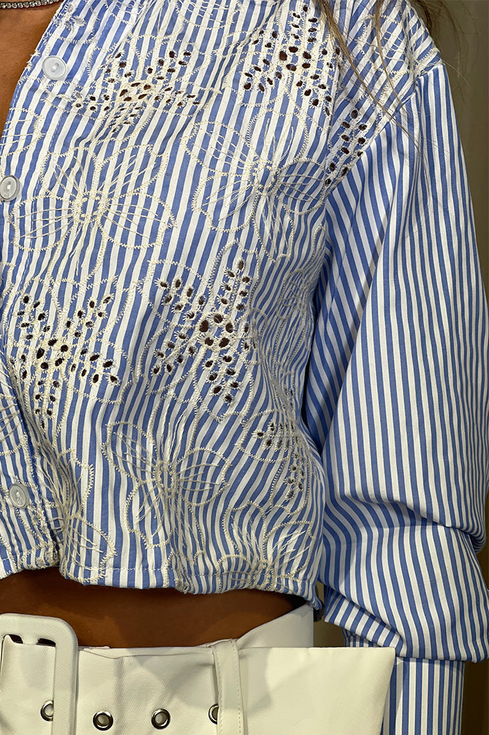 Camisera DF21292 rayas para mujer, elaborada en chalis dyaboo color azul 1