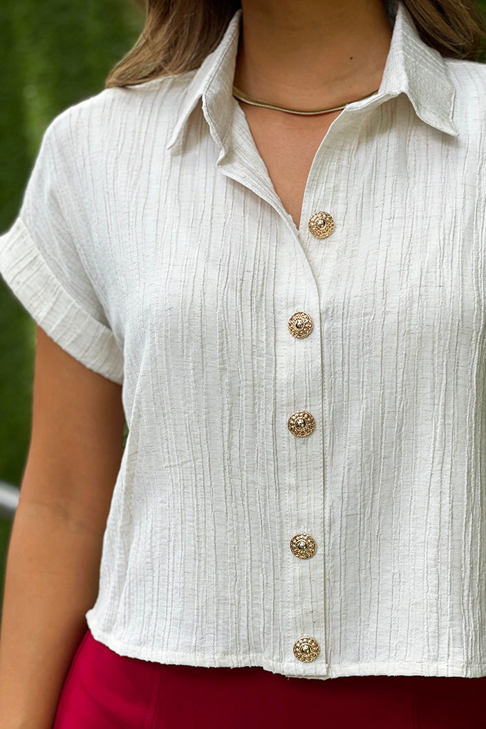 Camisera corta en tejido arrugado Df21306 para mujer dyaboo color crudo 1