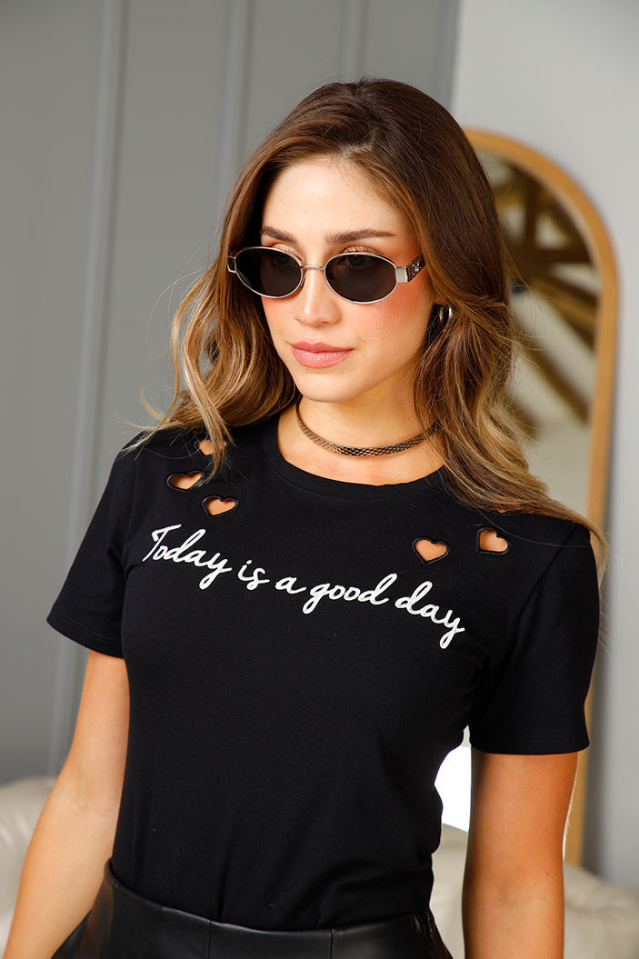 Camiseta DF03043 silueta ajustada para mujer elaborada en algodón dyaboo negro