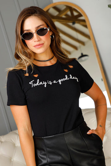 Camiseta DF03043 silueta ajustada para mujer elaborada en algodón dyaboo negro 3