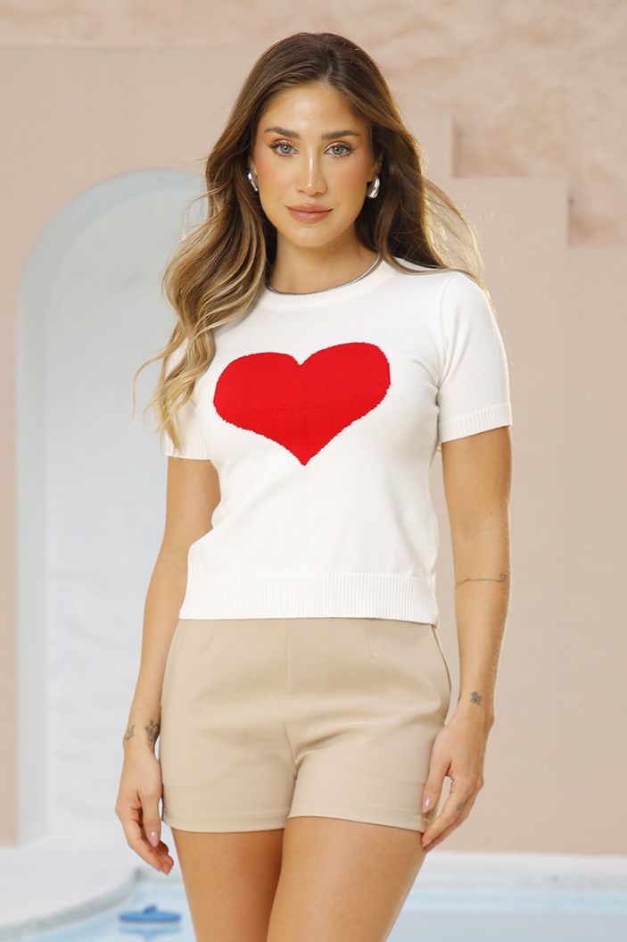 Camiseta Tejida TF02289 corazon silueta ajustada para mujer dyaboo crudo