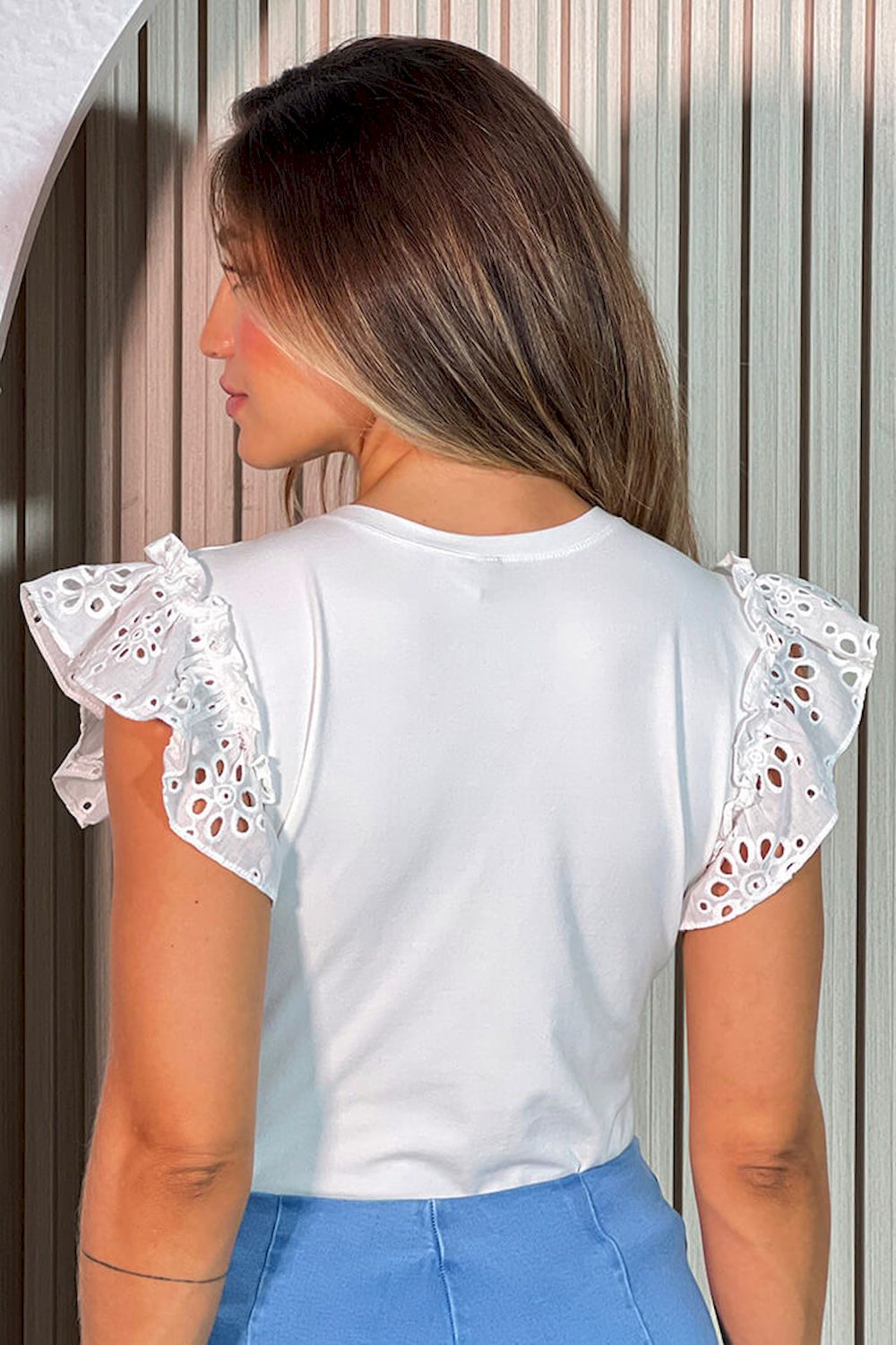 Camiseta camisa ojalillo para mujer dyaboo DF03034 crudo blanco