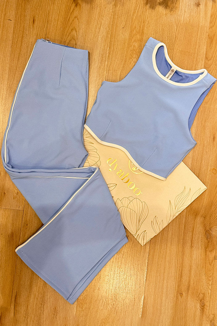 Conjunto Blusa y Pantalón en rib para mujer dyaboo DF14091 azul