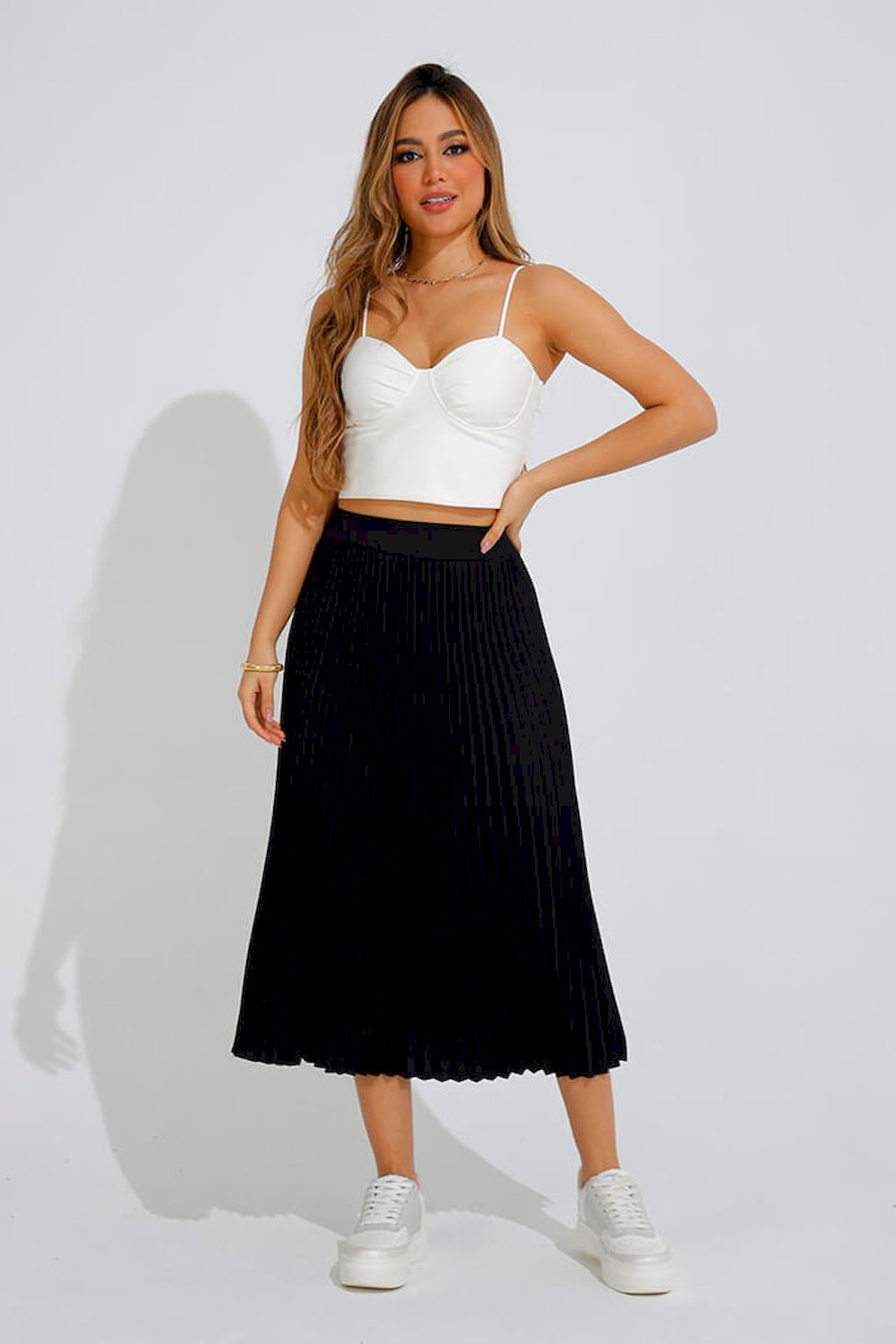 Falda Midi Trillada DF07066 negra plisada para mujer dyaboo