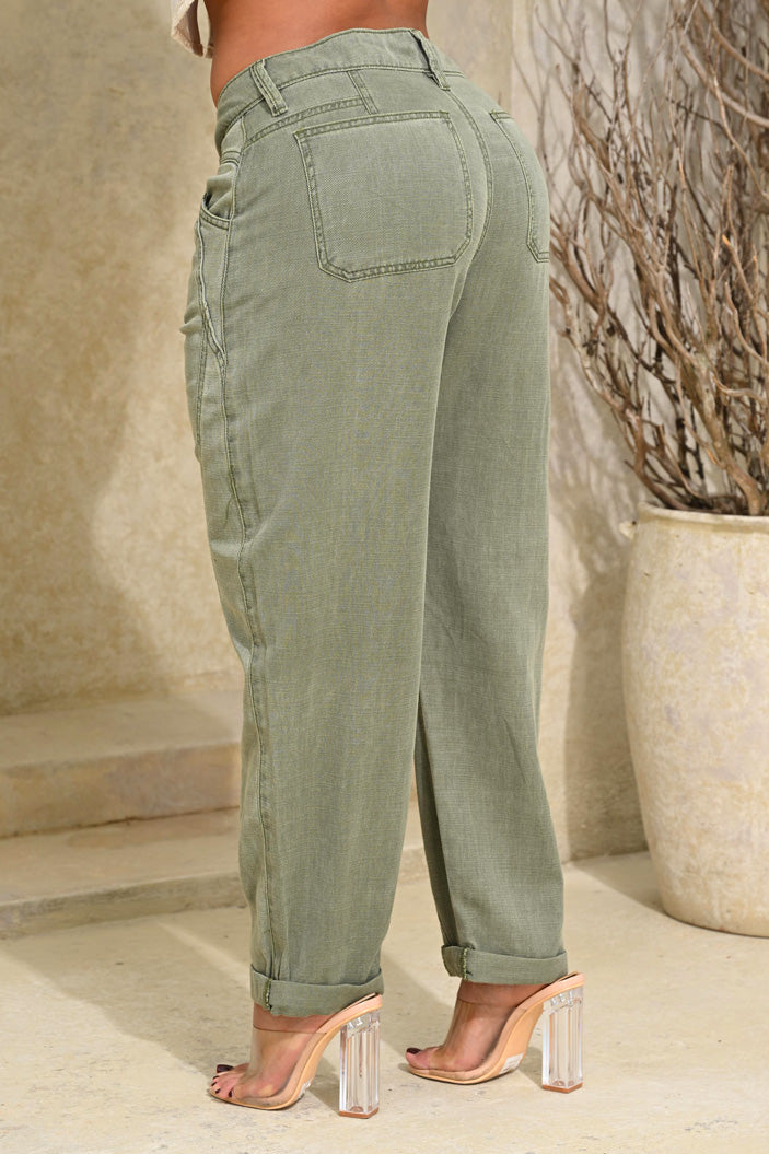 Jean Palazzo SF22009 para mujer dyaboo verde oliva