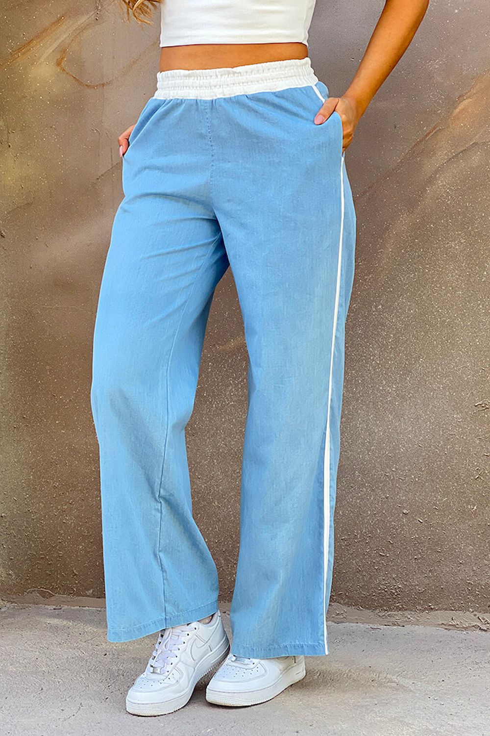 Pantalón Bota Recta DF06100  Elaborado en denim. para mujer dyaboo azul