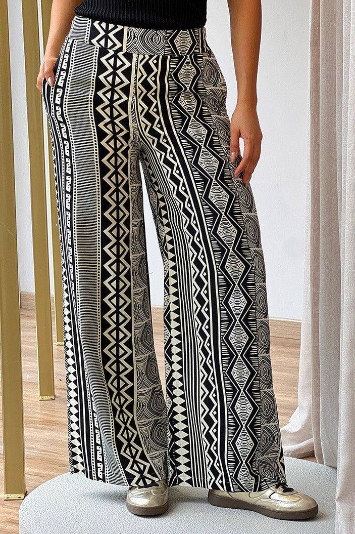 Pantalón DF06129 para mujer palazzo de tiro alto con estampado dyaboo color negro 3