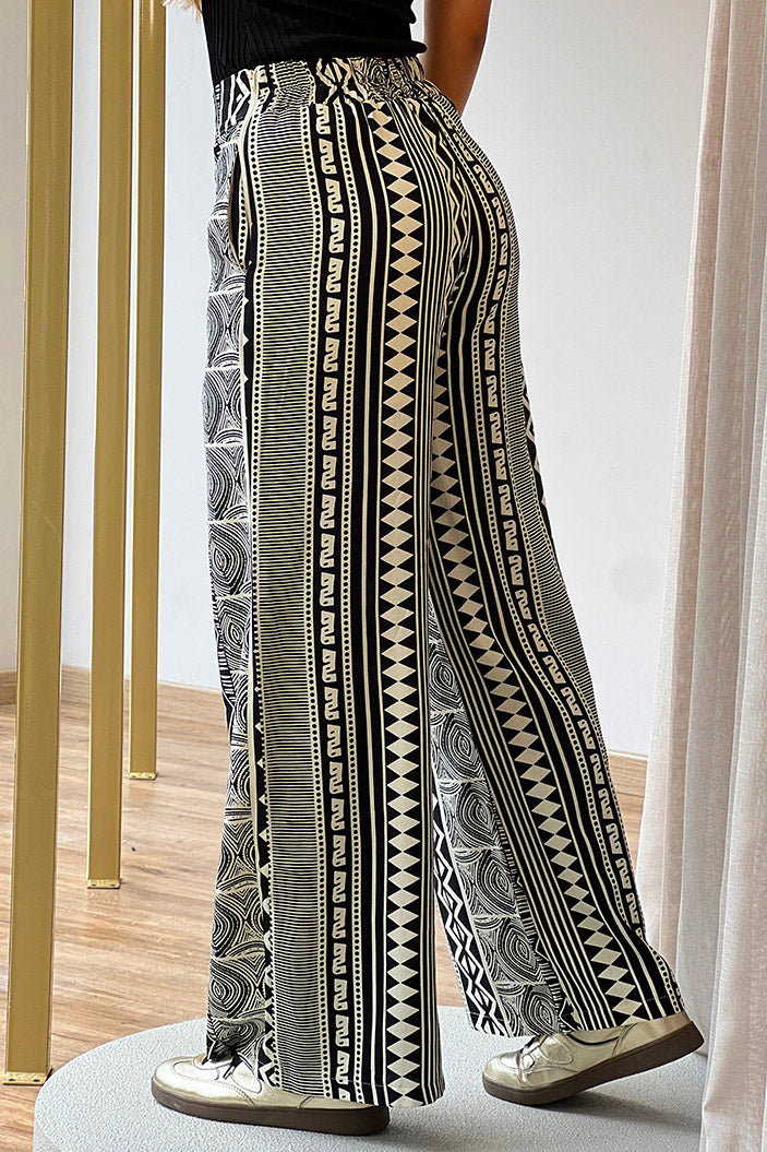 Pantalón DF06129 para mujer palazzo de tiro alto con estampado dyaboo color negro