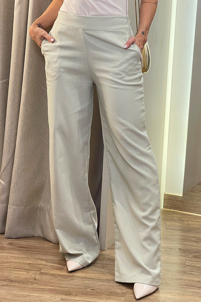 Pantalón DF06142 para mujer de tiro alto con corte recto, confeccionado en tela ligera de caída fluida dyaboo color verde