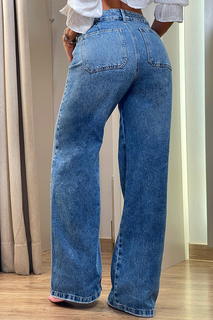 Pantalón Jean SIK33055 para mujer de mezclilla con efecto lavado y costuras marcadas dyaboo color azul 1