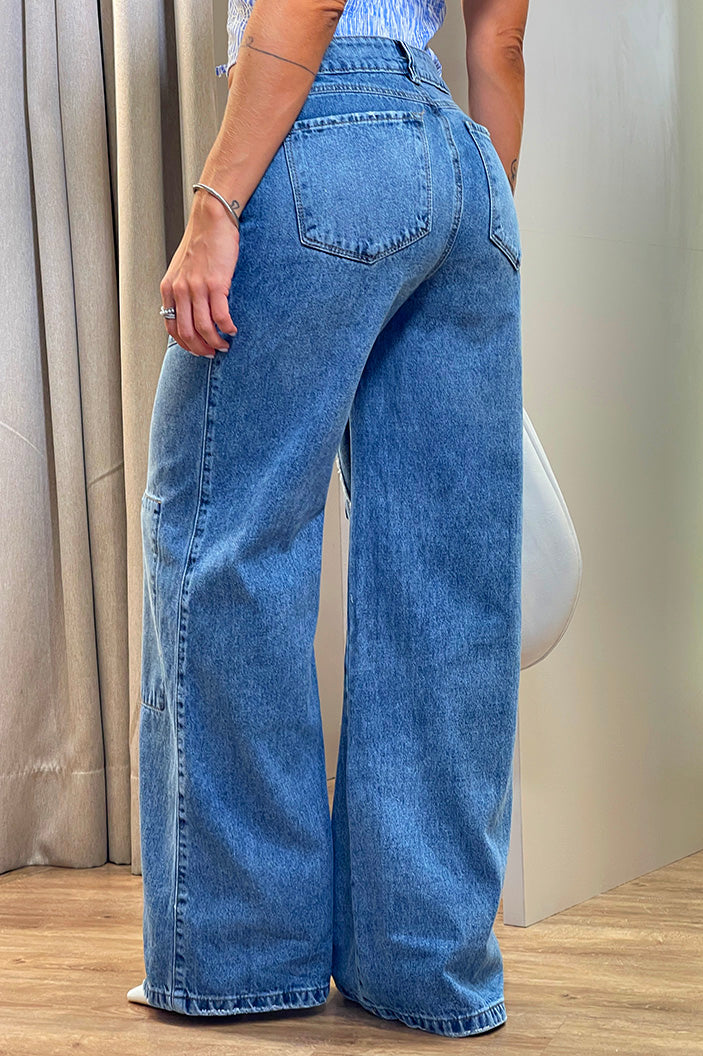 Pantalón SIK33078  para mujer cargo de mezclilla confeccionado en denim dyaboo color azul 3