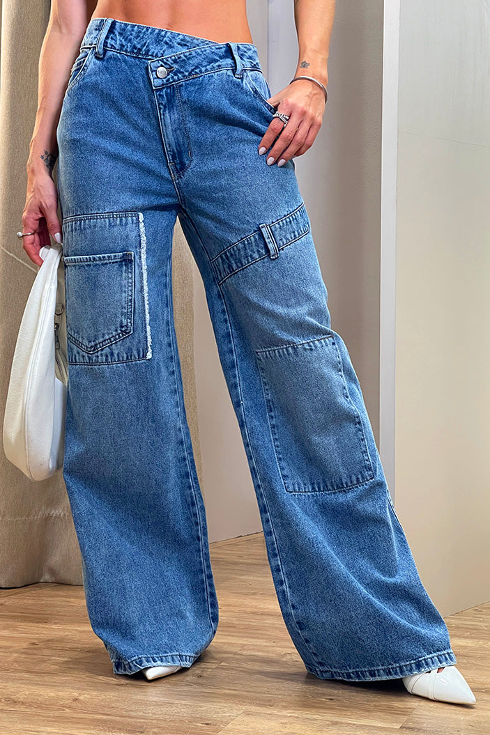 Pantalón SIK33078  para mujer cargo de mezclilla confeccionado en denim dyaboo color azul 4