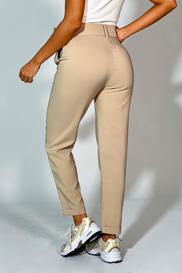 Pantalón con correa clásico para mujer dyaboo 5890035 camel beige