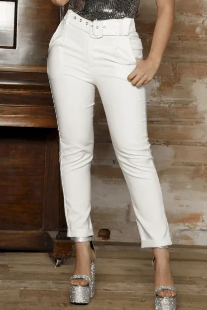 Pantalón con correa clásico para mujer dyaboo 5890035 crudo 10