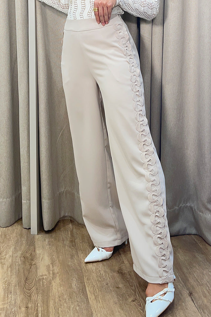 Pantalón silueta recta Df06116 para mujer color beige 1